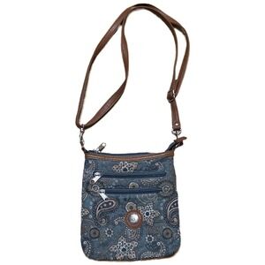 Stone Mountain Quilted Paisley Crossbody Bag Teal Blue Brown Adjustable Strap